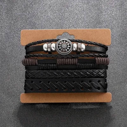 4-Piece Set: Exquisite Vintage-Style PU Leather Woven Handmade Charm Bracelets for Men DailySale