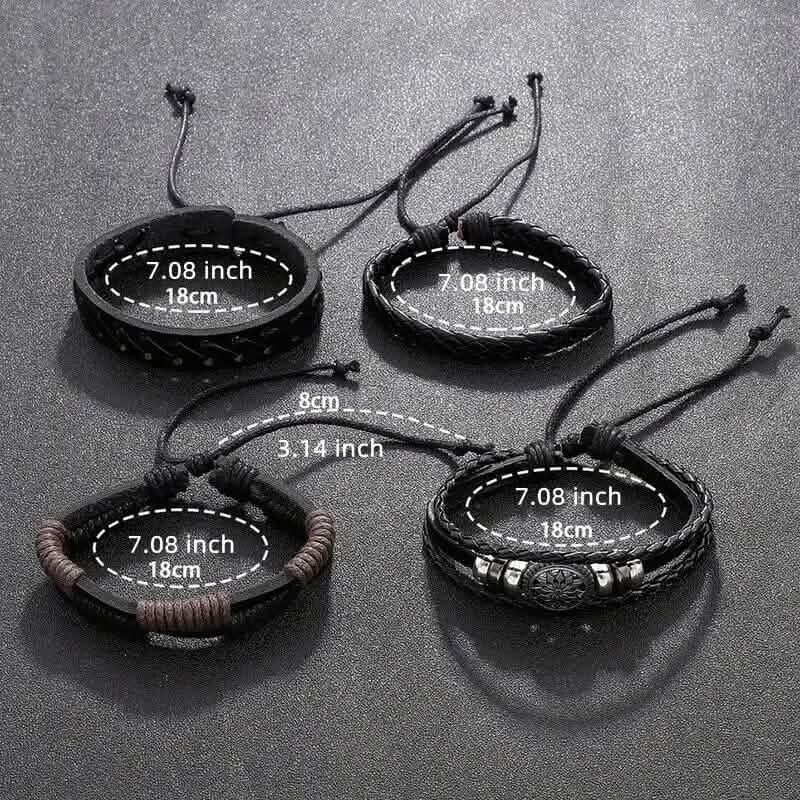 4-Piece Set: Exquisite Vintage-Style PU Leather Woven Handmade Charm Bracelets for Men DailySale
