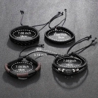 4-Piece Set: Exquisite Vintage-Style PU Leather Woven Handmade Charm Bracelets for Men DailySale