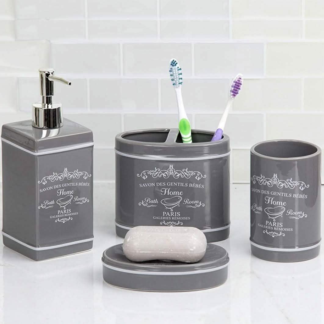 4 Piece Set: Home Basics Paris Collection Bathroom Accessories DailySale