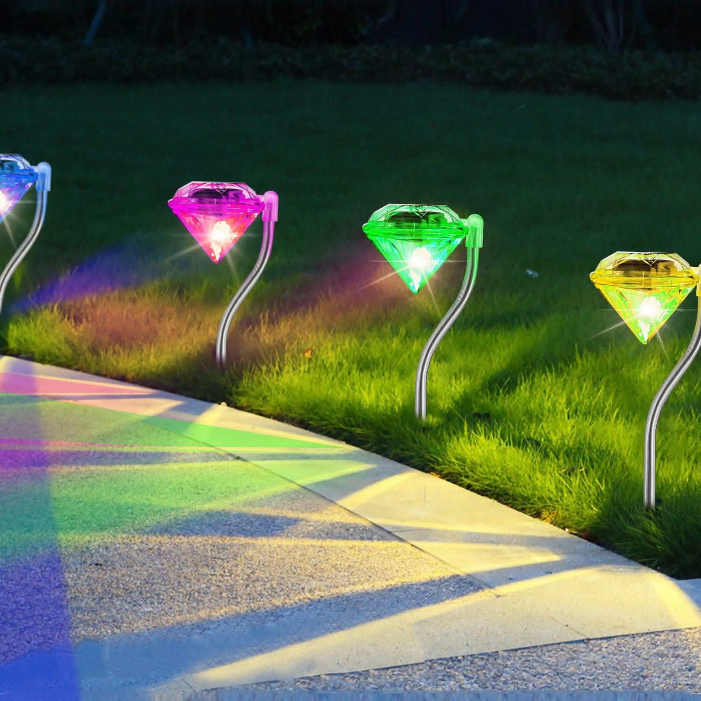 4-Piece: Solar Diamond LED Light Pathway Stake Decorative Lamp DailySale