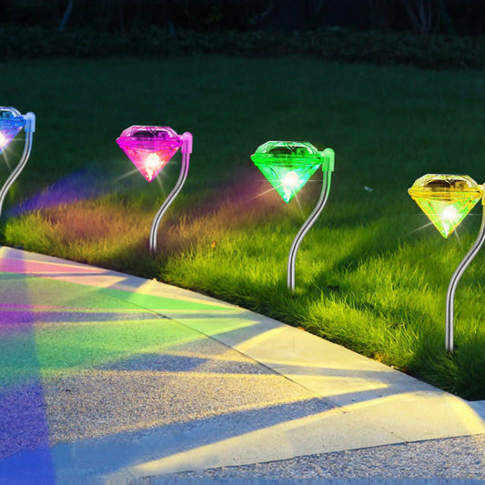 4-Piece: Solar Diamond LED Light Pathway Stake Decorative Lamp DailySale