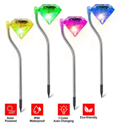 4-Piece: Solar Diamond LED Light Pathway Stake Decorative Lamp DailySale