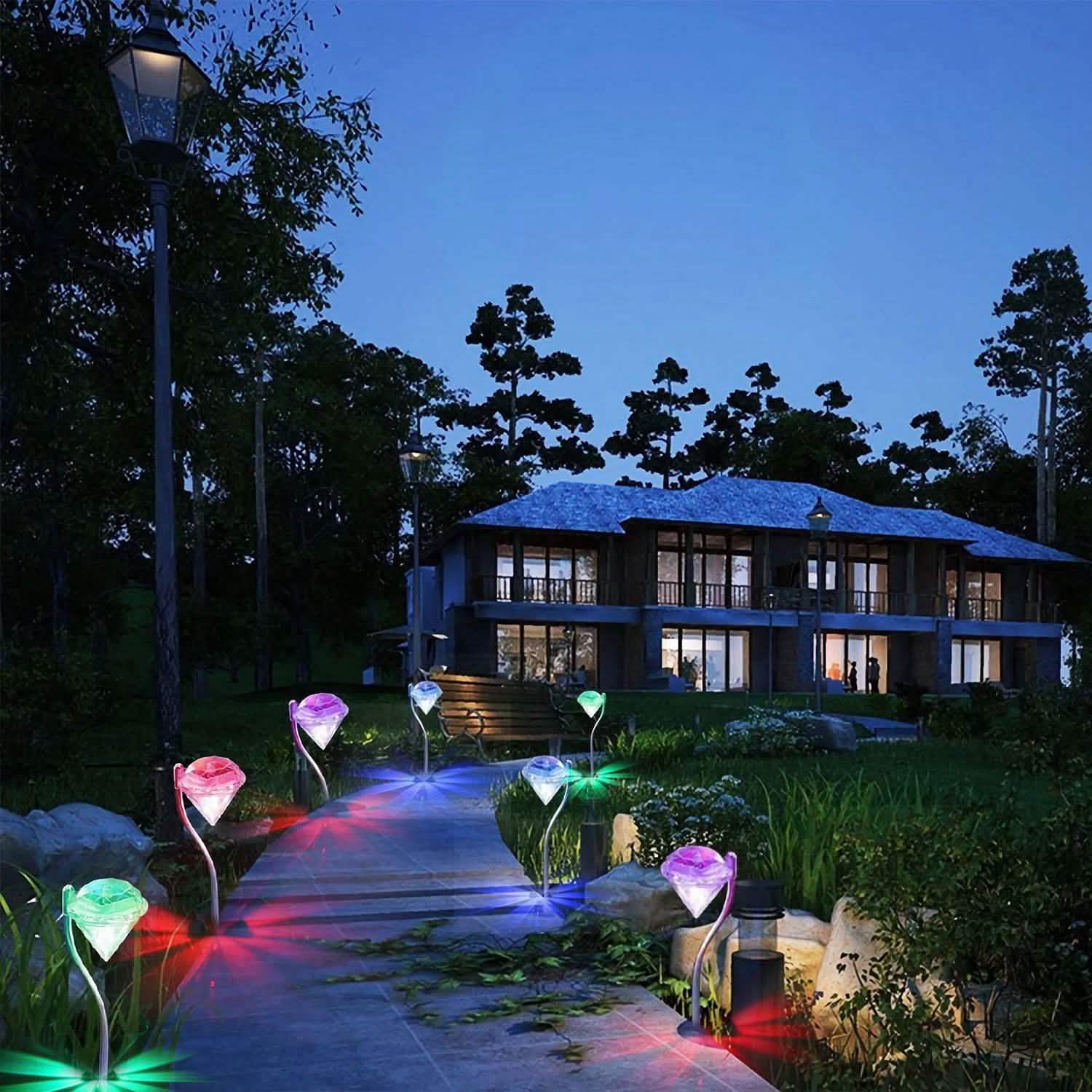 4-Piece: Solar Diamond LED Light Pathway Stake Decorative Lamp DailySale