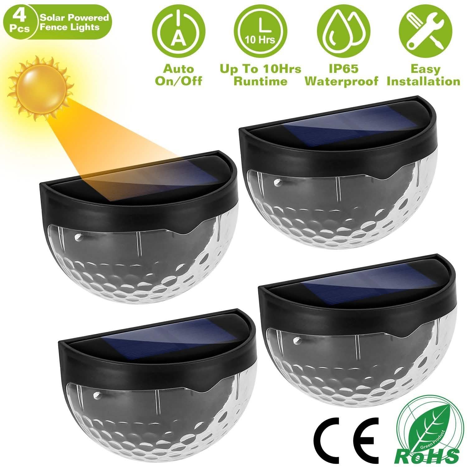 4-Piece: Solar Fence Outdoor Lights DailySale
