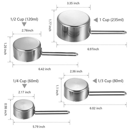4-Piece: Stainless Steel Measuring Cups Stackable Kitchen Spoons Set DailySale