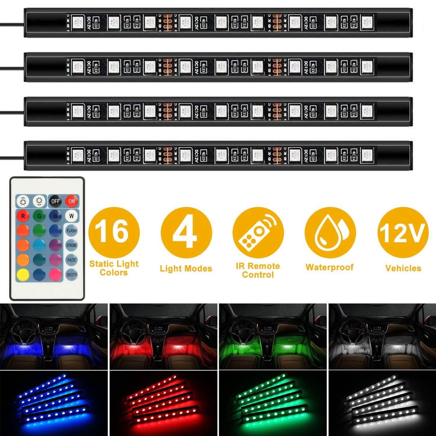 4-Pieces: 36 LEDs 12V Car Atmosphere Light Strip DailySale