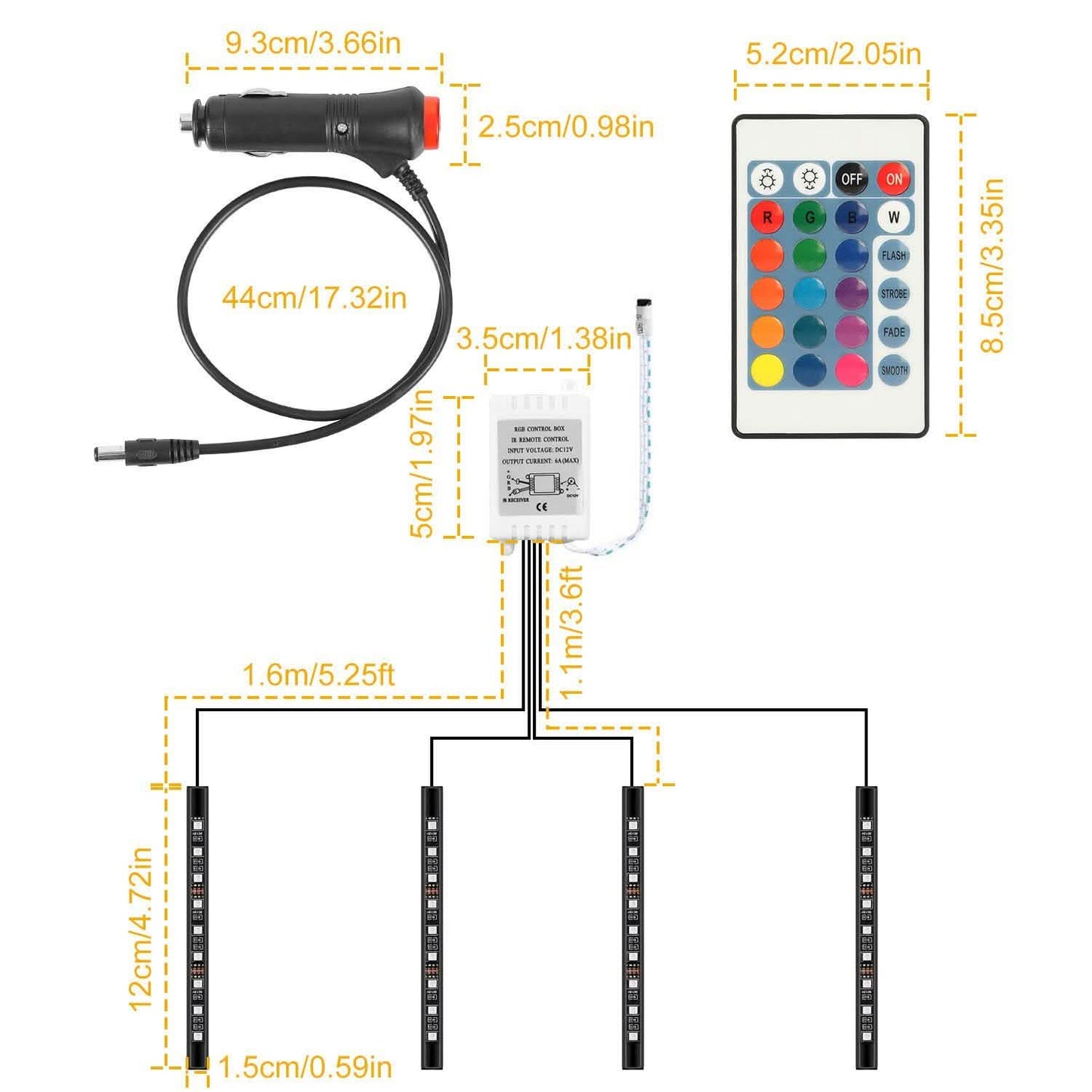 4-Pieces: 36 LEDs 12V Car Atmosphere Light Strip DailySale