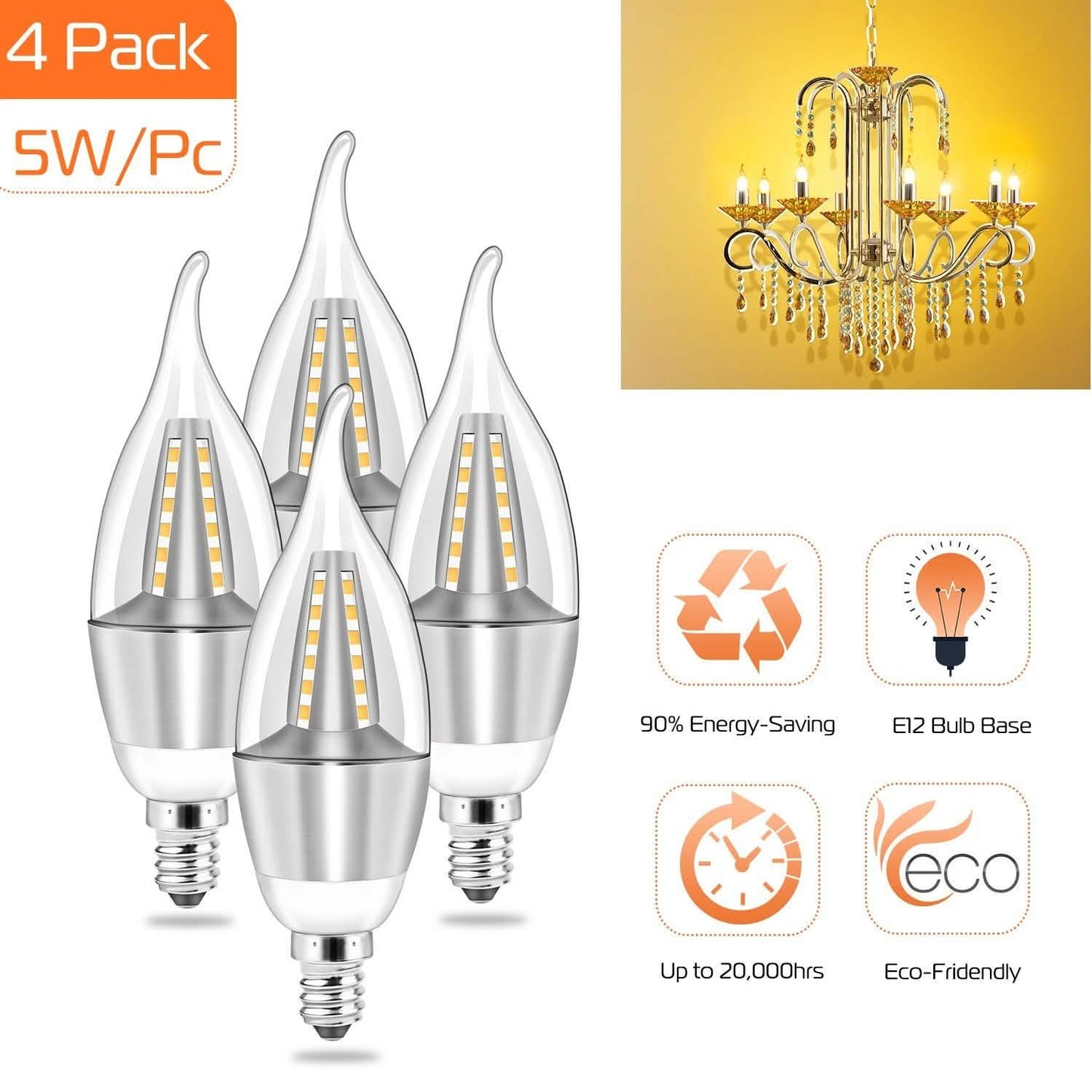 4-Pieces: 5W E12 Candelaria Bulbs DailySale