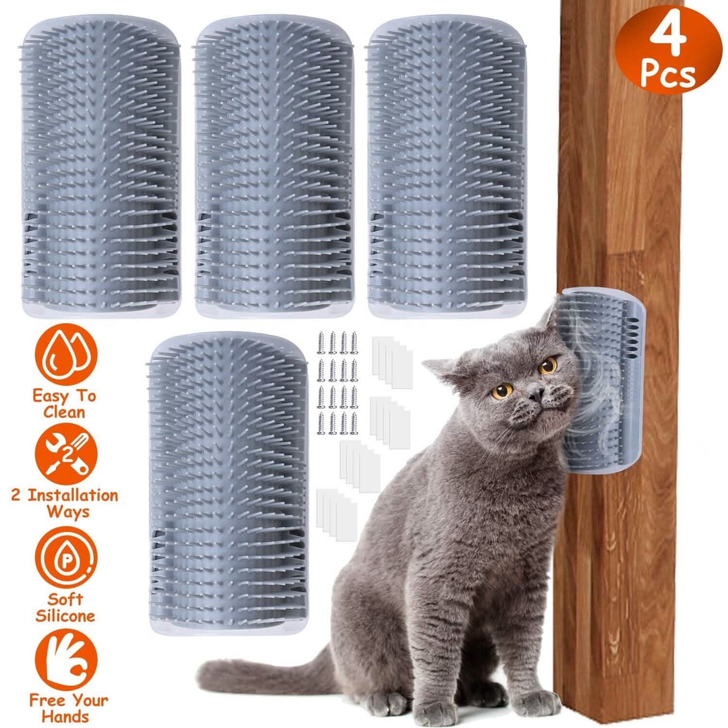4-Pieces: Cat Self Groomer Soft Silicone Wall Corner Scratcher DailySale