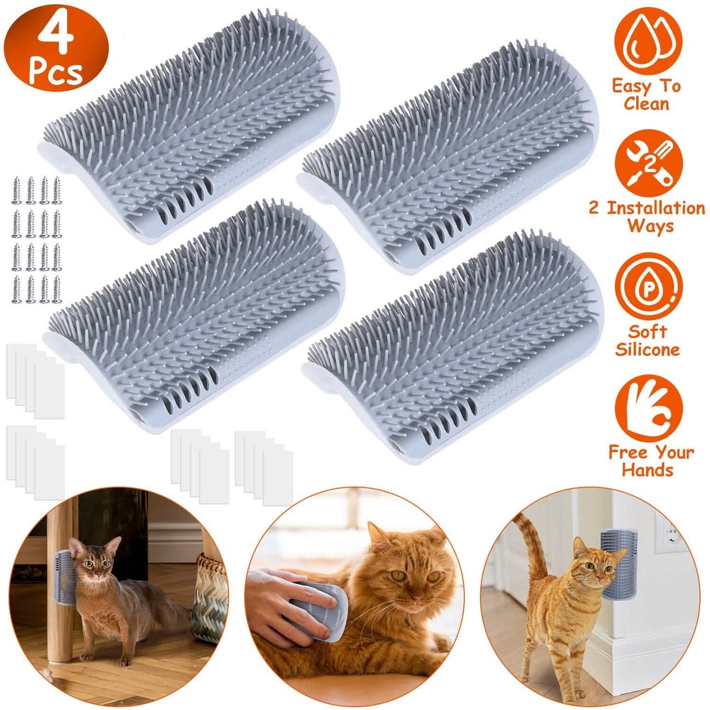 4-Pieces: Cat Self Groomer Soft Silicone Wall Corner Scratcher DailySale