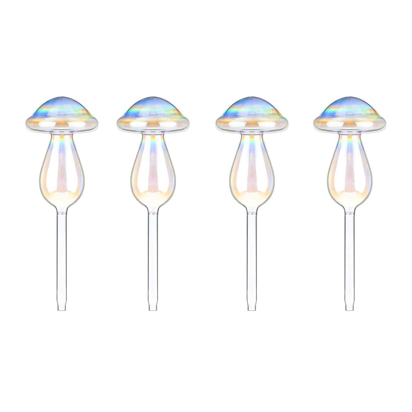 4-Pieces: Clear Glass Plant Watering Globes Iridescent Rainbow Gradient Mushroom DailySale