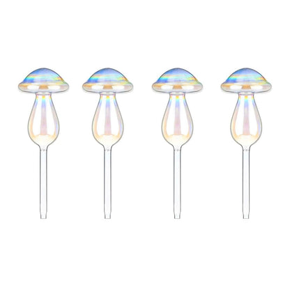 4-Pieces: Clear Glass Plant Watering Globes Iridescent Rainbow Gradient Mushroom DailySale