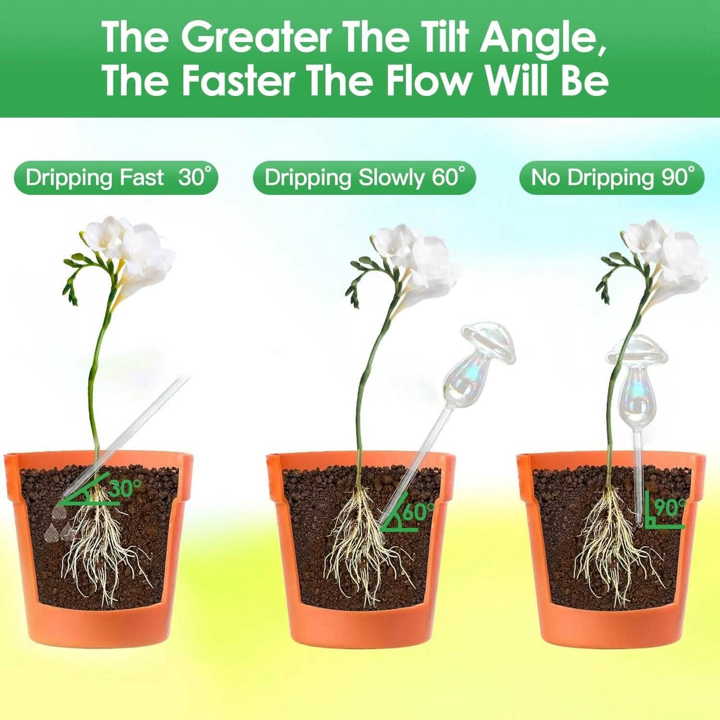 4-Pieces: Clear Glass Plant Watering Globes Iridescent Rainbow Gradient Mushroom DailySale