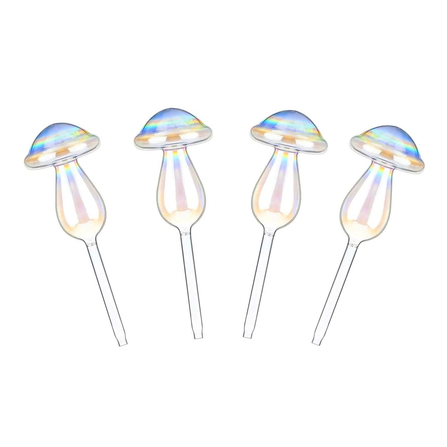 4-Pieces: Clear Glass Plant Watering Globes Iridescent Rainbow Gradient Mushroom DailySale