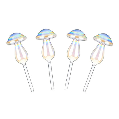 4-Pieces: Clear Glass Plant Watering Globes Iridescent Rainbow Gradient Mushroom DailySale