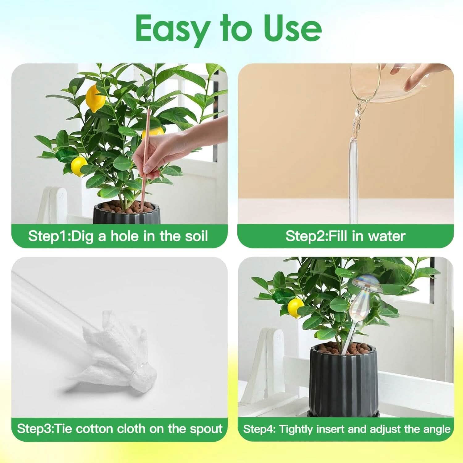 4-Pieces: Clear Glass Plant Watering Globes Iridescent Rainbow Gradient Mushroom DailySale