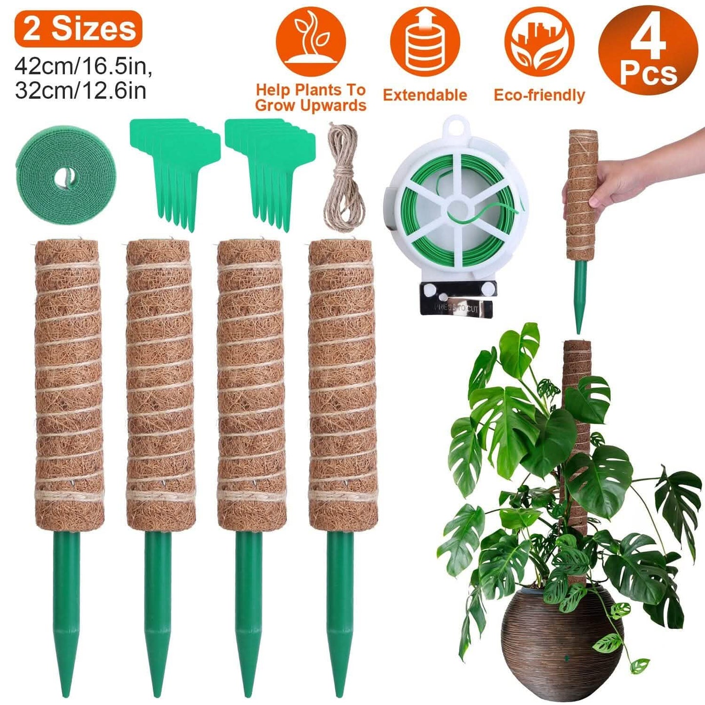 4-Pieces: Coco Coir Extendable Moss Pole for Climbing Plants DailySale