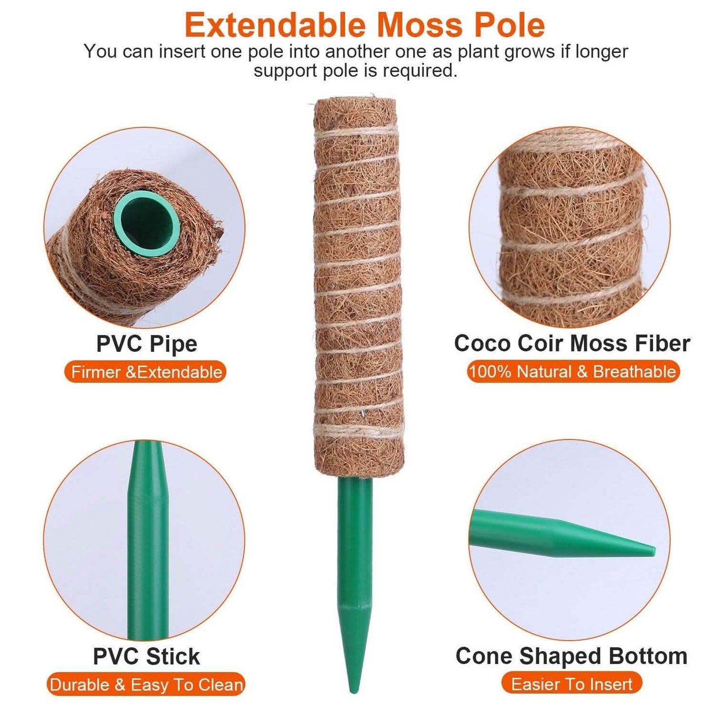 4-Pieces: Coco Coir Extendable Moss Pole for Climbing Plants DailySale