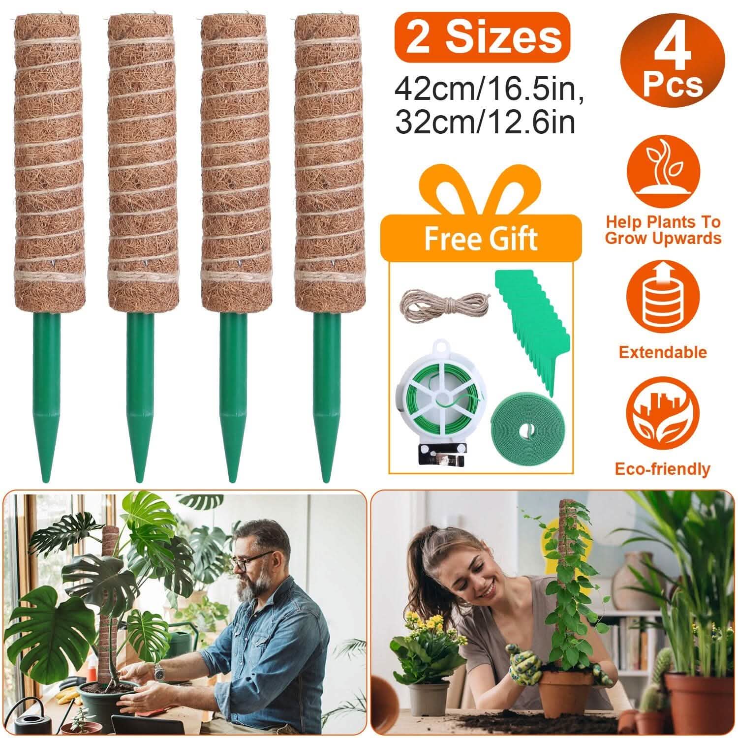 4-Pieces: Coco Coir Extendable Moss Pole for Climbing Plants DailySale