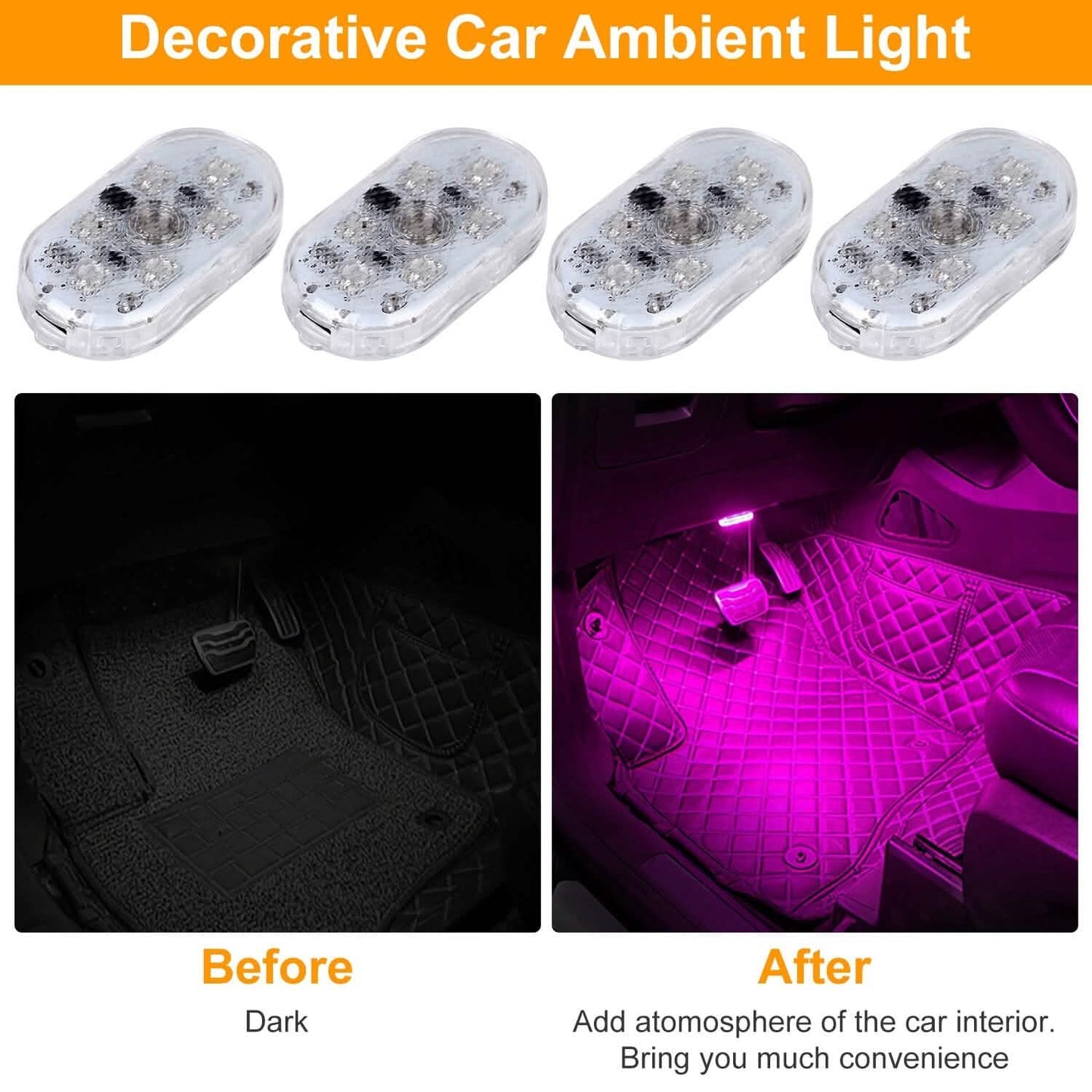 4-Pieces: Cordless Car Interior Light USB Rechargeable DailySale