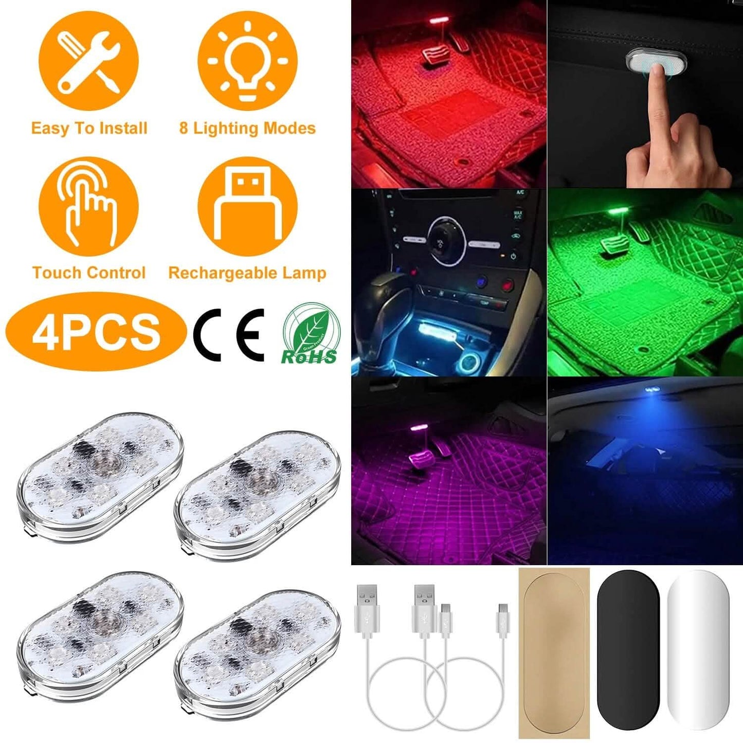 4-Pieces: Cordless Car Interior Light USB Rechargeable DailySale