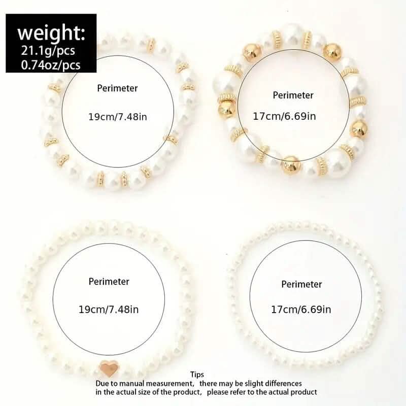 4-Pieces: Elegant White Faux Pearls Beaded Handmade Hand String Jewelry Set DailySale