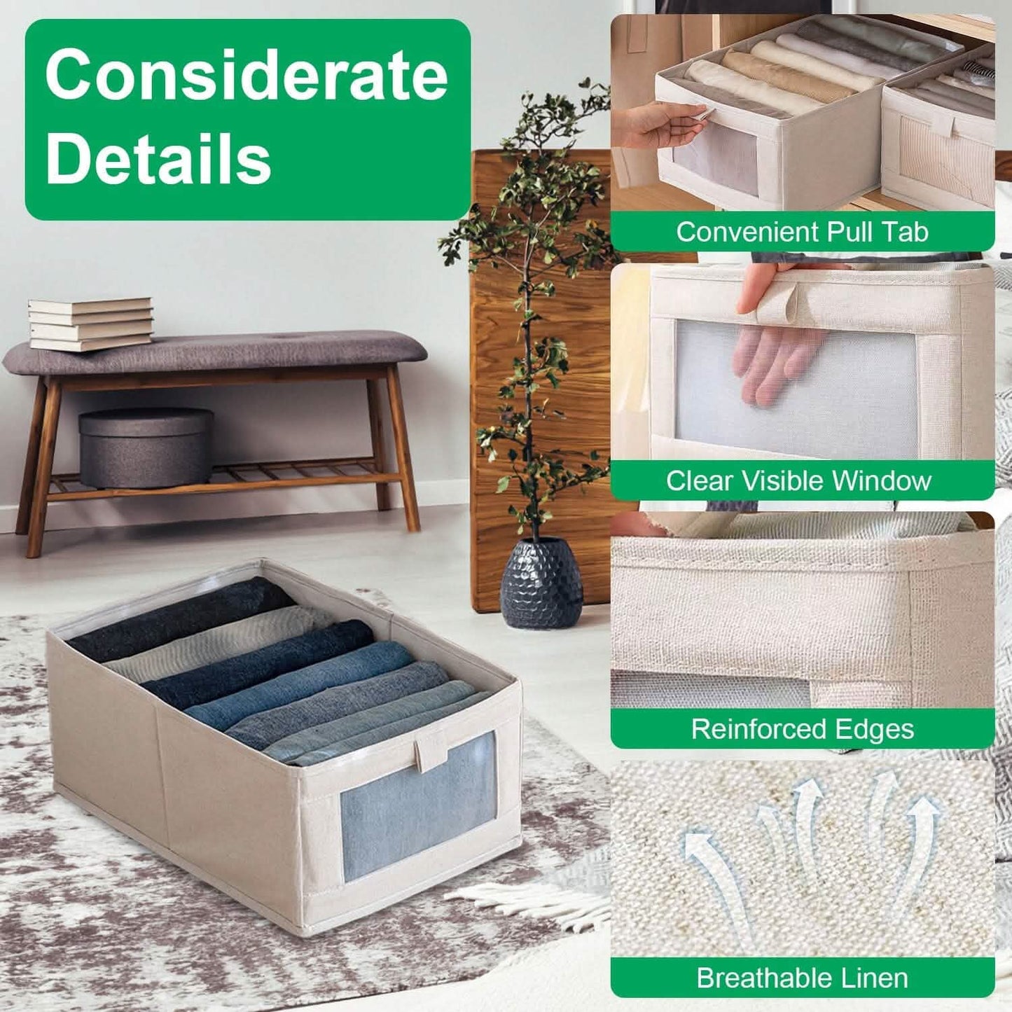 4-Pieces: Foldable Linen Clothing Storage Bin with Visible Clear Window DailySale