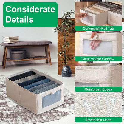 4-Pieces: Foldable Linen Clothing Storage Bin with Visible Clear Window DailySale