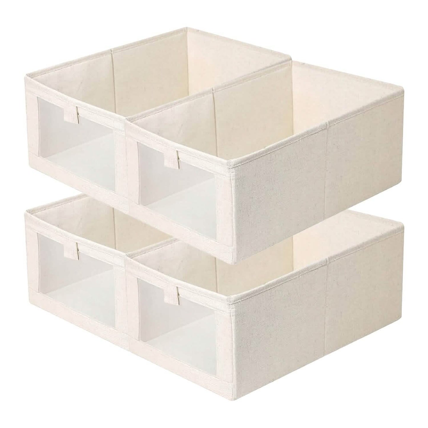 4-Pieces: Foldable Linen Clothing Storage Bin with Visible Clear Window DailySale