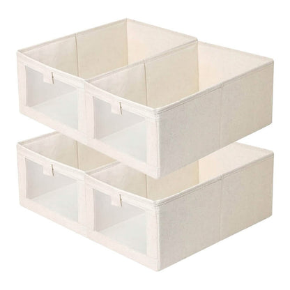 4-Pieces: Foldable Linen Clothing Storage Bin with Visible Clear Window DailySale