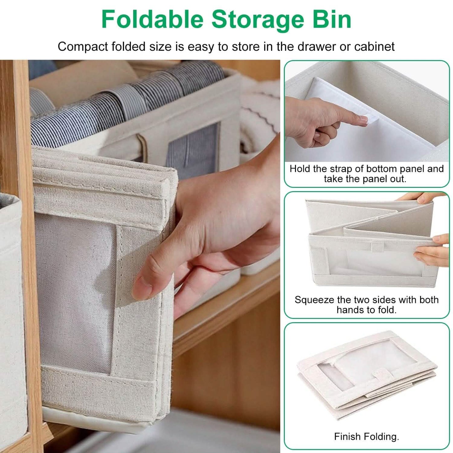 4-Pieces: Foldable Linen Clothing Storage Bin with Visible Clear Window DailySale