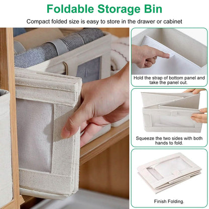 4-Pieces: Foldable Linen Clothing Storage Bin with Visible Clear Window DailySale
