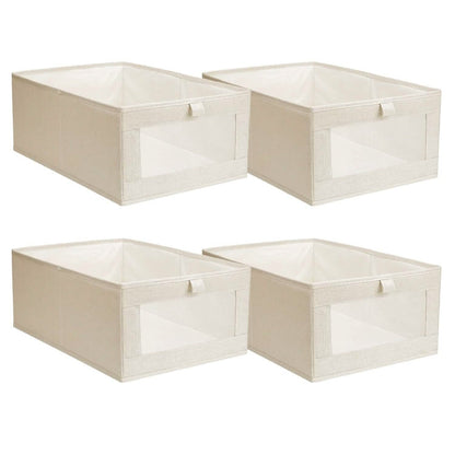 4-Pieces: Foldable Linen Clothing Storage Bin with Visible Clear Window DailySale