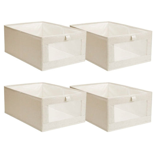 4-Pieces: Foldable Linen Clothing Storage Bin with Visible Clear Window DailySale