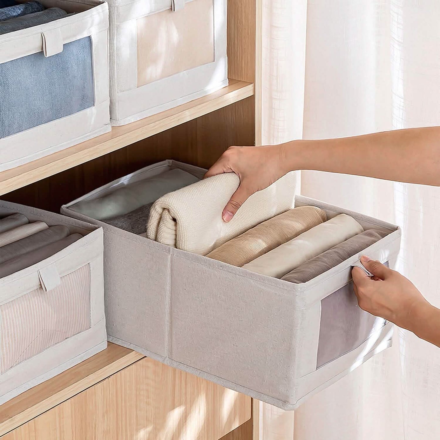 4-Pieces: Foldable Linen Clothing Storage Bin with Visible Clear Window DailySale