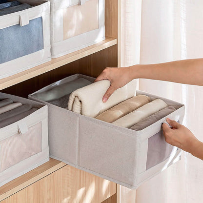 4-Pieces: Foldable Linen Clothing Storage Bin with Visible Clear Window DailySale