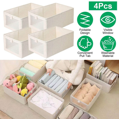 4-Pieces: Foldable Linen Clothing Storage Bin with Visible Clear Window DailySale