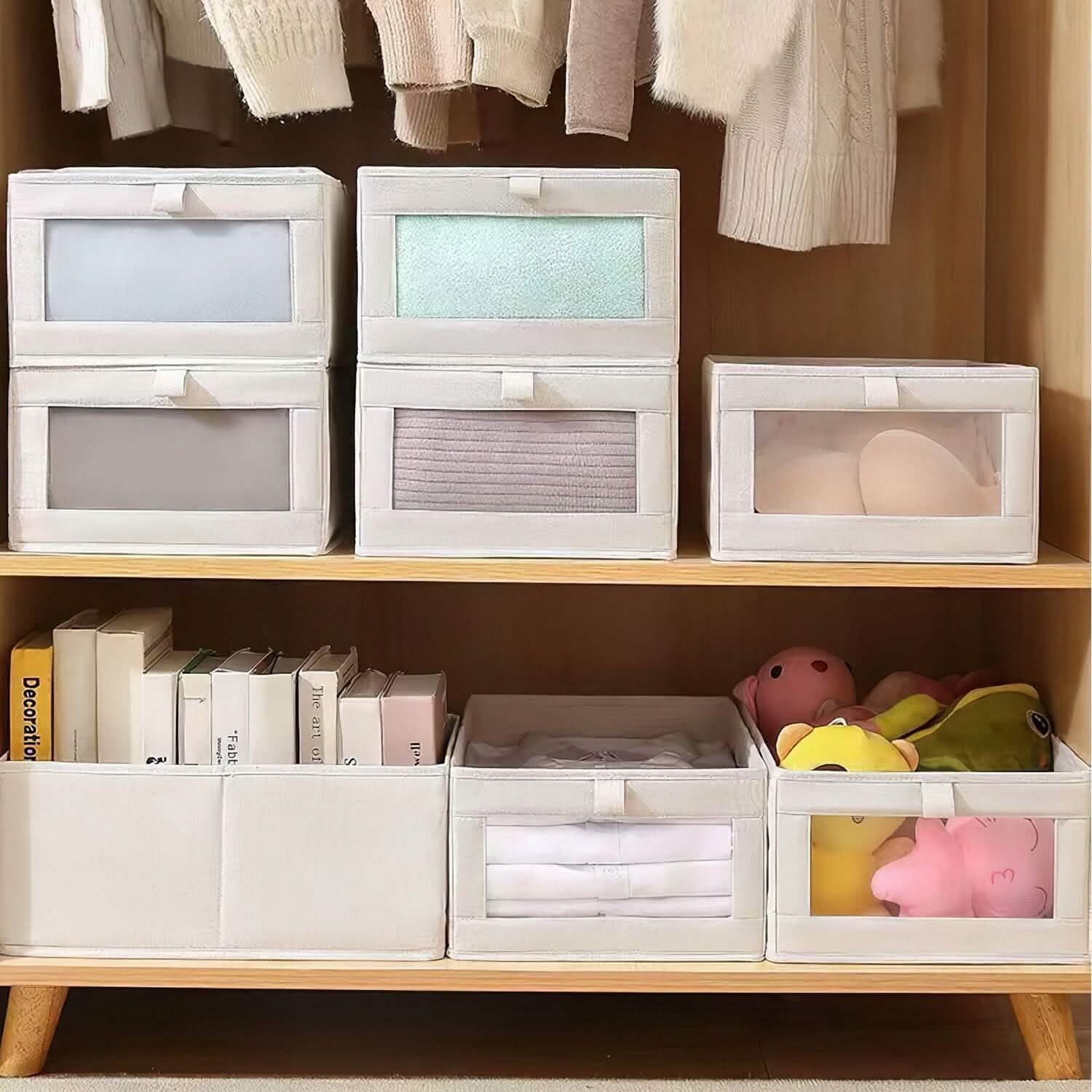 4-Pieces: Foldable Linen Clothing Storage Bin with Visible Clear Window DailySale