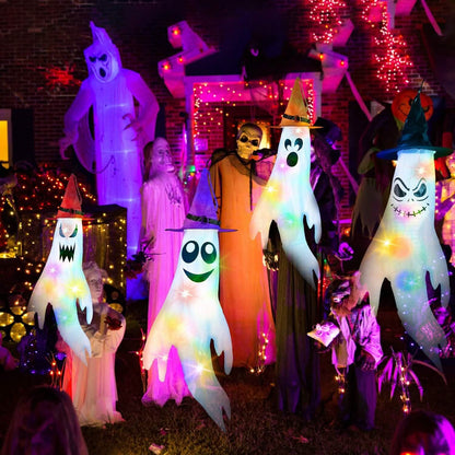 4-Pieces: Halloween Ghosts with Witch Hats Windsocks Hanging Decoration with Colorful LED Light DailySale