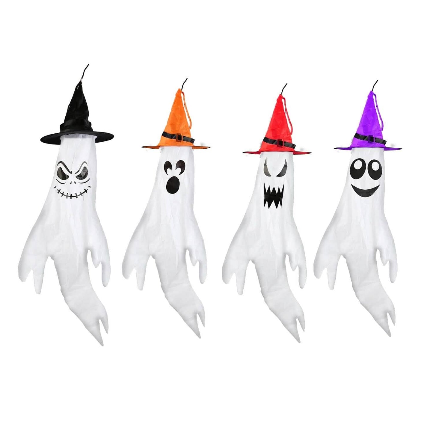 4-Pieces: Halloween Ghosts with Witch Hats Windsocks Hanging Decoration with Colorful LED Light DailySale