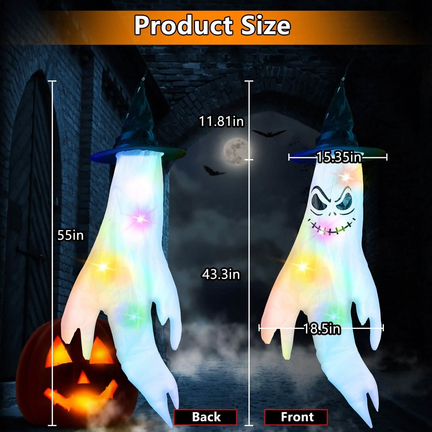 4-Pieces: Halloween Ghosts with Witch Hats Windsocks Hanging Decoration with Colorful LED Light DailySale