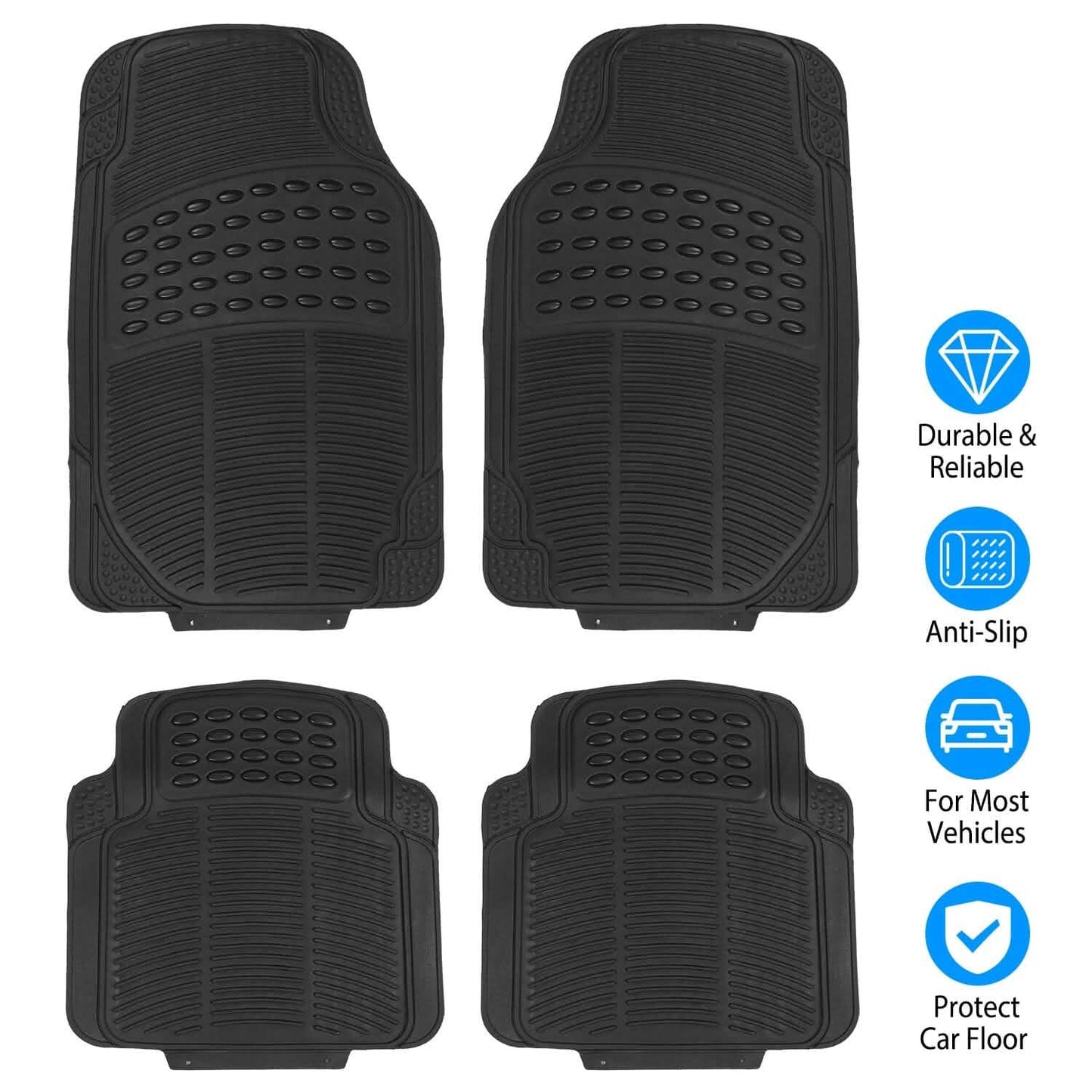 4-Pieces: Heavy Duty PVC Rubber Automotive Floor Mats with Trimmable Design DailySale