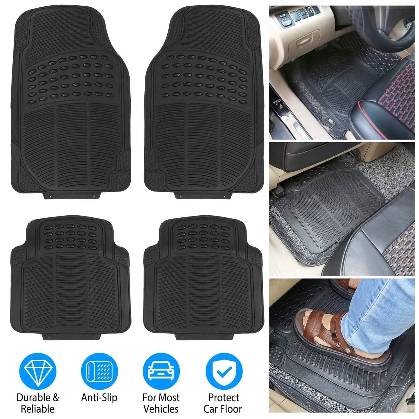 4-Pieces: Heavy Duty PVC Rubber Automotive Floor Mats with Trimmable Design DailySale