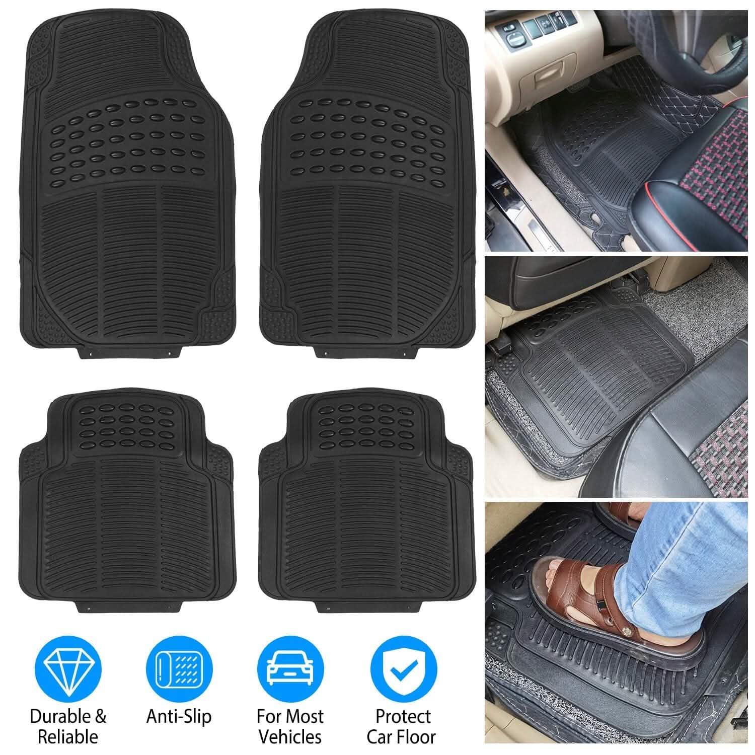 4-Pieces: Heavy Duty PVC Rubber Automotive Floor Mats with Trimmable Design DailySale