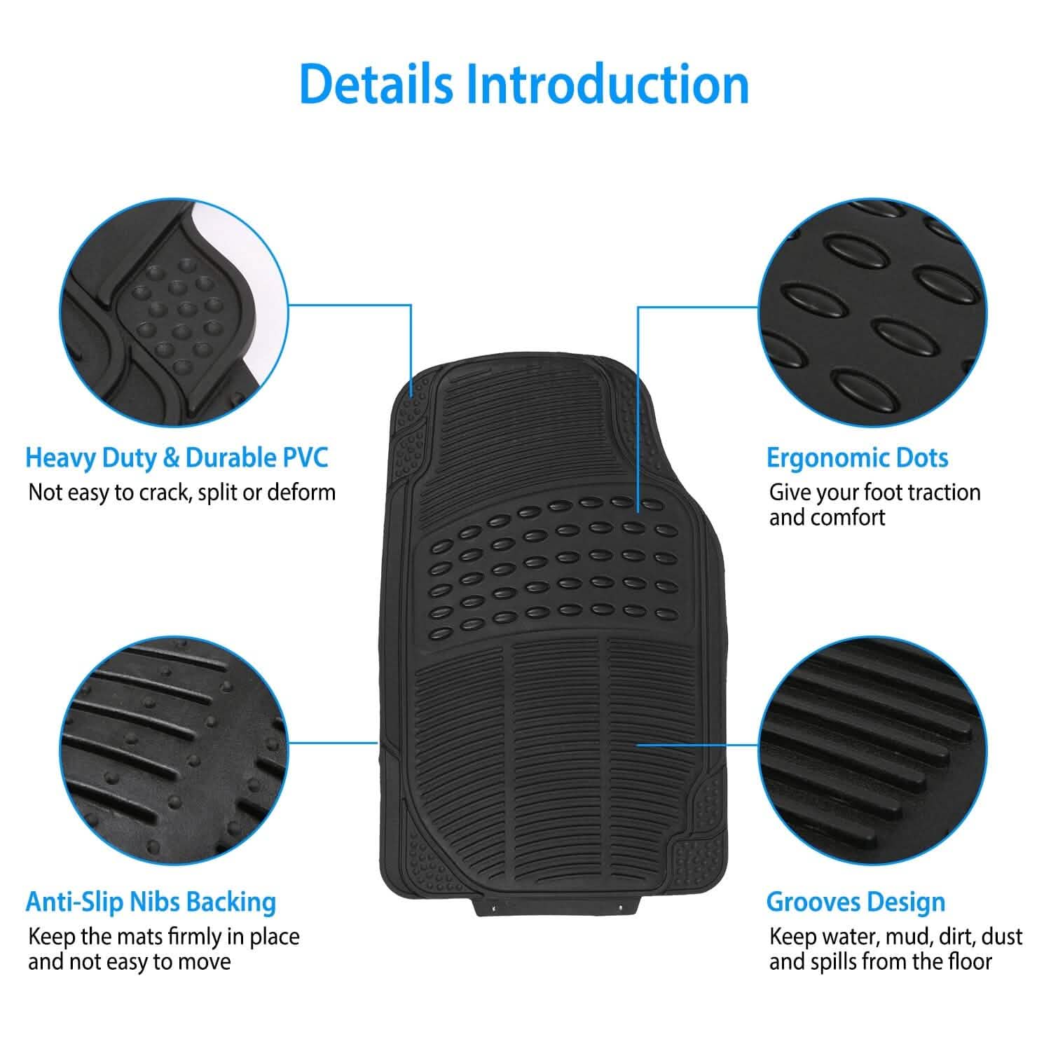 4-Pieces: Heavy Duty PVC Rubber Automotive Floor Mats with Trimmable Design DailySale