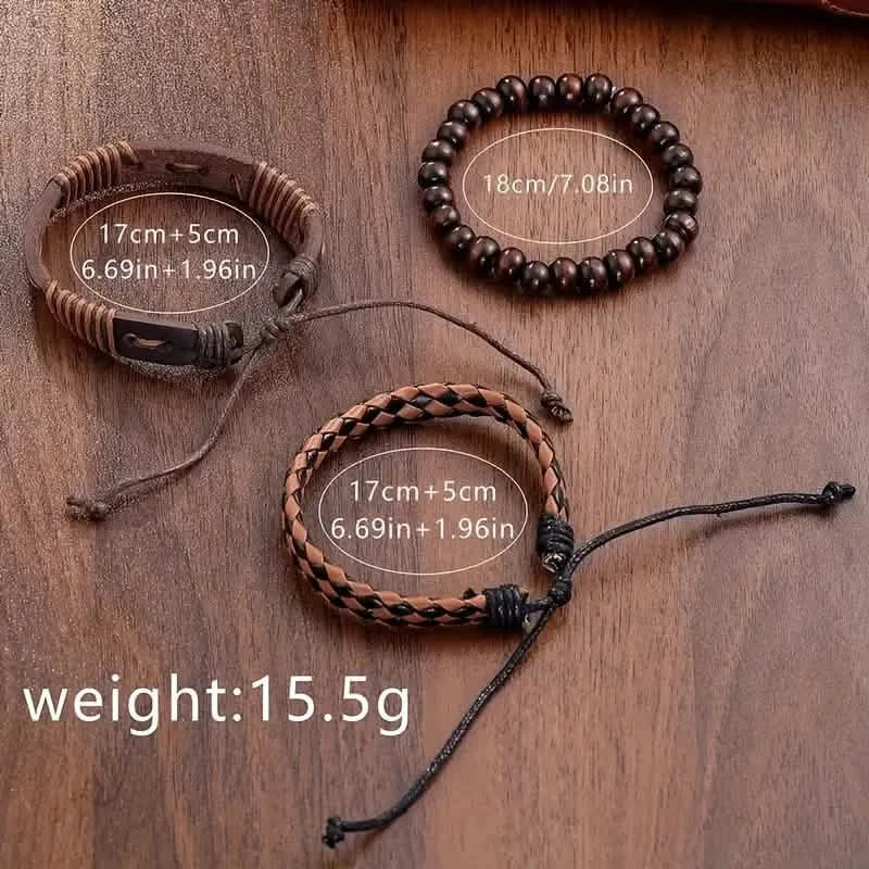 4-Pieces: Men's Fashion Brown Faux Leather Quartz Watch & Bracelet Set DailySale