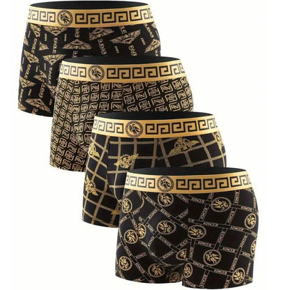 4-Pieces: Men's Luxury Black Golden Print Mid-Waist Boxer Brief DailySale