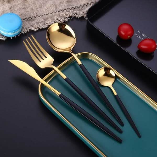 4-Pieces: Mirror Polish Dinnerware Set Stainless Steel Cutlery Set Flat Tableware DailySale