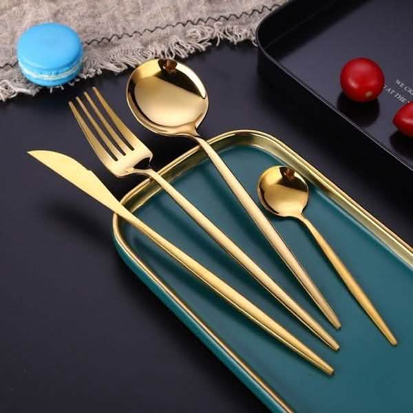 4-Pieces: Mirror Polish Dinnerware Set Stainless Steel Cutlery Set Flat Tableware DailySale